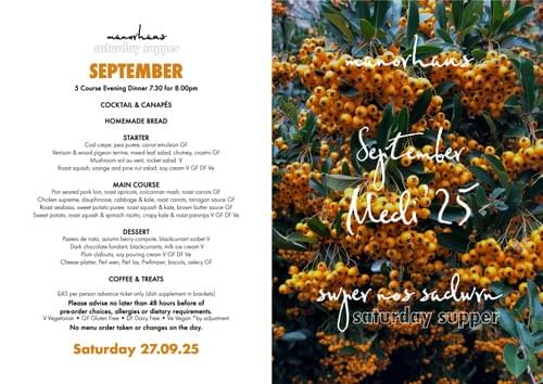 SATURDAY SUPPER : SEPTEMBER 27.09.25