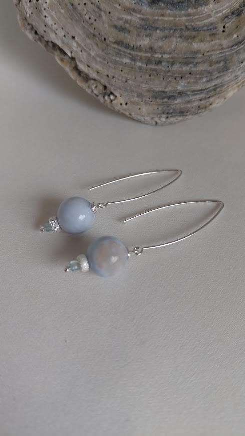 Chalcedoney Long DRop Drop Earrings