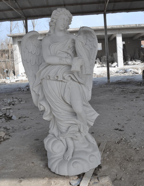 White marble hand carved angel staue for outdoors decoration