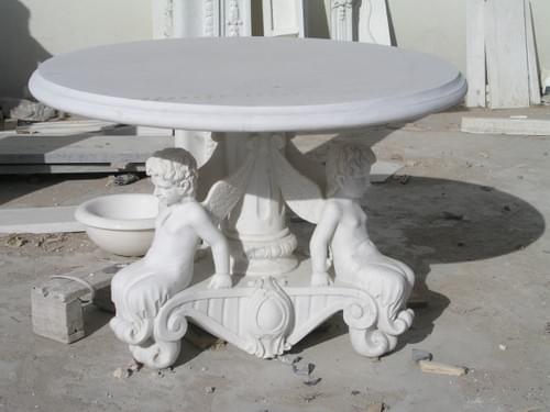 Hand carved white marble table for outdoors usage