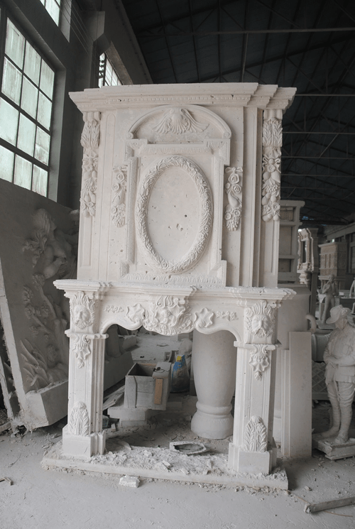 Marble double layer fireplace for home decoration stone carvings