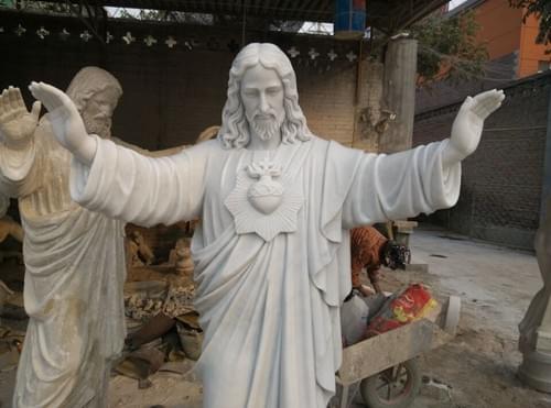 Marble religious Jesus opening arms statue for church usage