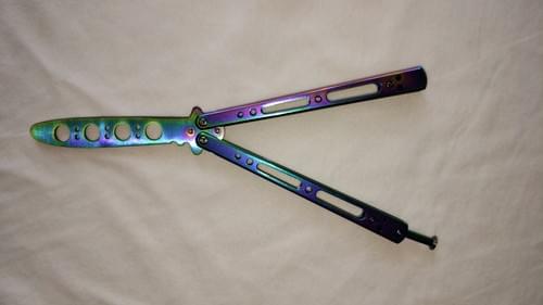 Rainbow Titanium Butterfly Knife Trainer – Unsharpened Stainless Steel Balisong Practice Tool