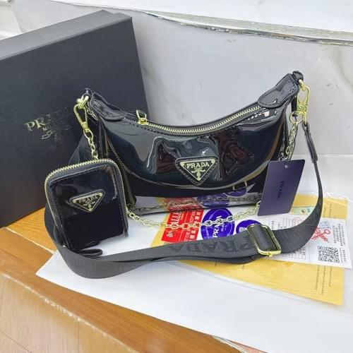 Prada Black Patent Leather Crossbody Bag Luxury Handbag With Box