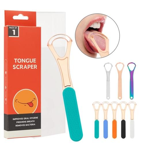 Stainless Steel Tongue Scraper for Adults, Double-Layer Tongue Cleaner for Bad Breath, Silicone Hand