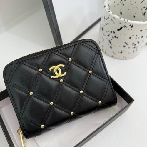 Chic Black Quilted Wallet with Gold CC Logo