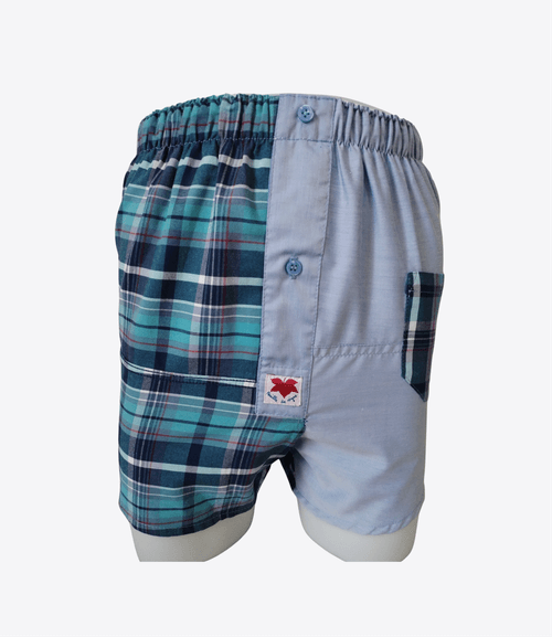 Caleçon Homme - Femme - bleu ciel et grands carreaux verts | Taille M | REF M132