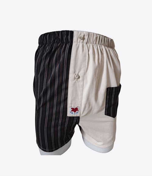 Caleçon Homme - Femme - Noir avec rayures marron & uni blanc| Taille M | REF M142