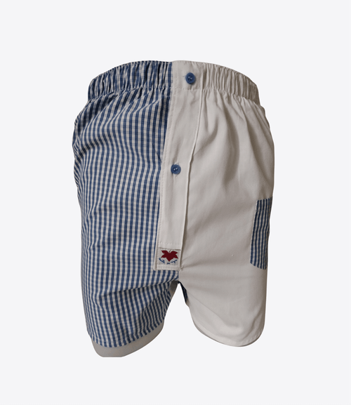 Caleçon Homme - Femme - Beige uni & Petits carreaux bleus | Taille XL | REF XL86