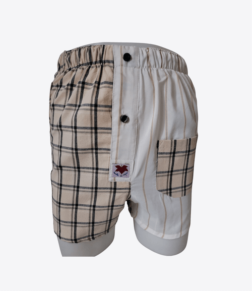 Caleçon Homme - Femme - Beige avec Rayures noirs & beige unis | Taille XL | REF XL91