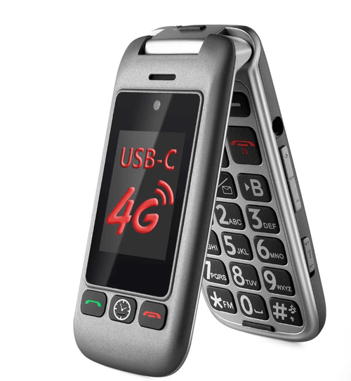4G VoLTE Big Button Mobile Phone Flip Dual-Screen USB-C Charging Elderly SOS Alarm