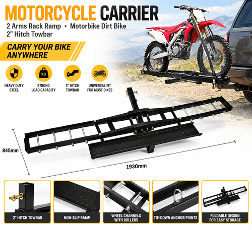 Motorcycle Carrier 2 Arms Rack Ramp Motorbike Dirt Bike 2"Hitch Towbar