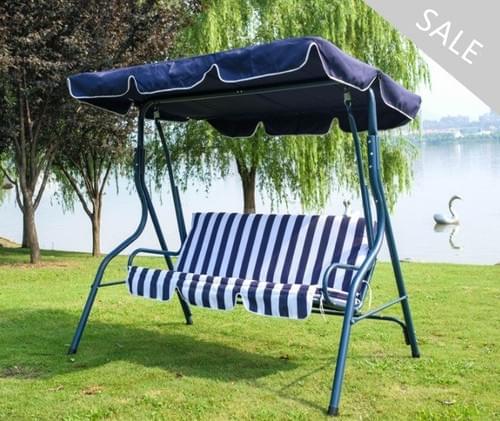 3 Seater Swing Chair with Cushion and Canopy for Outdoor Garden Patio Navy Blue