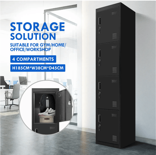 185cm Steel Filing Cabinet Metal Locker Storage Cupboard Organizer 4 Doors
