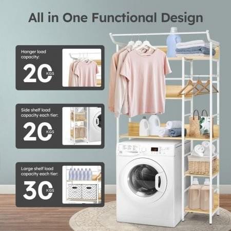 Bathroom Organiser Washing Machine Dryer Laundry Washer Storage Towel Rack 5 Tier