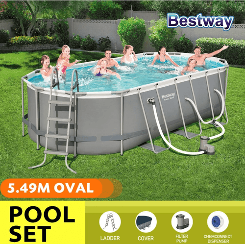 Bestway 5.49x2.74x1.22m Power Steel Frame Above Ground Oval Pool Set