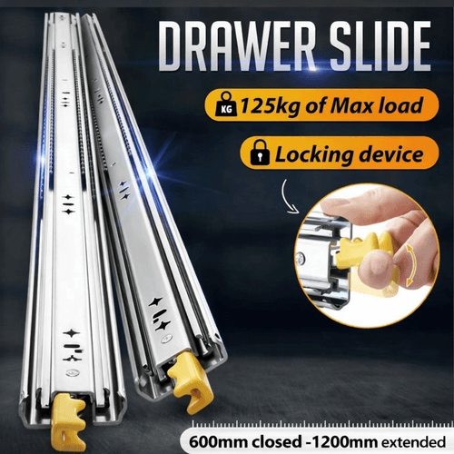 Heavy Duty Drawer Slide Rails Runners Locking Ball Bearing Guide Cabinet 600mm