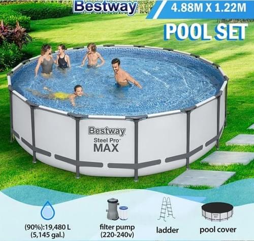 Bestway Above Ground Swimming Pool Portable Backyard Outdoor Pool Set with Filter Pump 4.88x1.22m