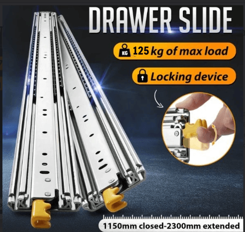 Heavy Duty Drawer Slide Rails Runners Locking Ball Bearing Guide Cabinet Track 125Kg