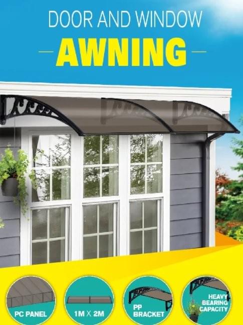 2M DIY Window Door Awning House Canopy Patio UV Rain Cover Sun Shade - Brown