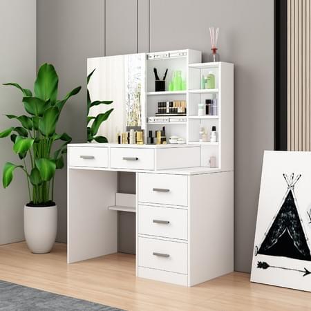 Dressing Table Vanity Mirror Dresser Makeup Desk With 3 Drawers 3 Storage