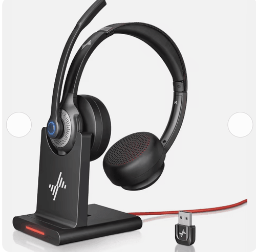 Wireless Headset with AI Noise Cancelling Microphone Headphones Bluetooth V5.2 Charging Base