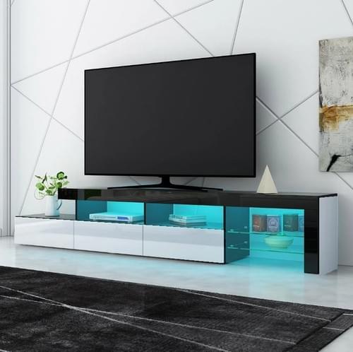 3 Drawer TV Table Stand Cabinet LED Entertainment Unit High Gloss Front 240cm
