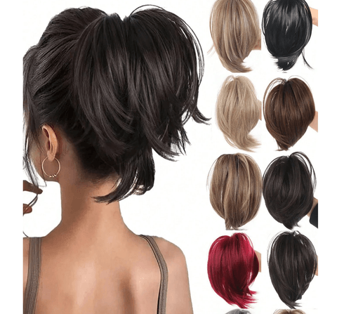 Brown-Black Heat-Resistant 8 inch Wig Hair Bun