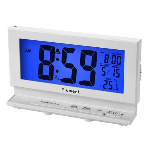 Plumeet Smart Night Light Digital Alarm Clock with Indoor Temperature, Battery Operated Clock Digita