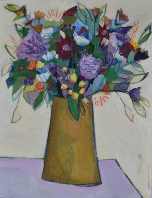 Blooms in Goldenrod Vase-ORIGINAL