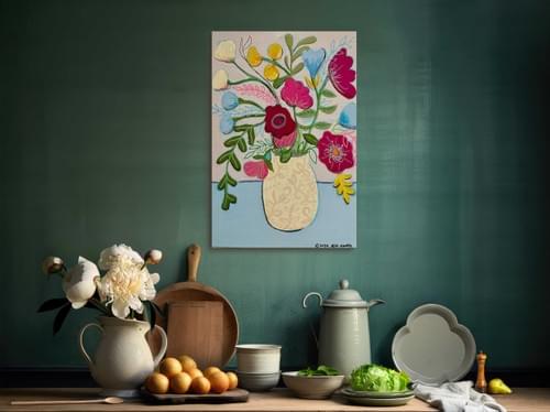 Blooms in Painted Vase - ORIGINAL ART