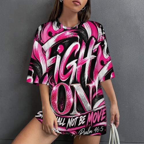 FIGHT ON DROP SHOULDER MID SLEEVE T-SHIRT