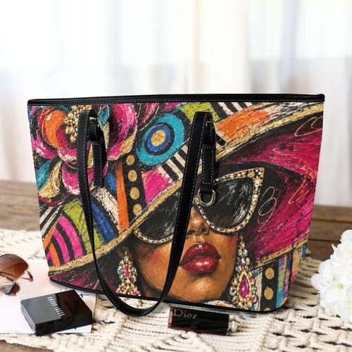 HATITUDE! LARGE LEATHER TOTEBAG