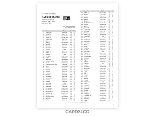 Pokémon SURGING SPARKS Printable Checklist