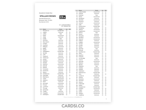 (Free) Pokémon STELLAR CROWN Printable Checklist