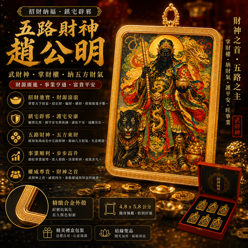 【五路財神 趙公明 站立像】隨身護身符吊墜|威靈立業・強勢巡財・鎮宅避邪