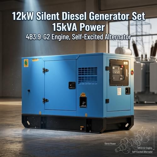 12kW Silent Diesel Generator Set, 15kVA Power, 4B3.9-G2 Engine, Self-Excited Alternator