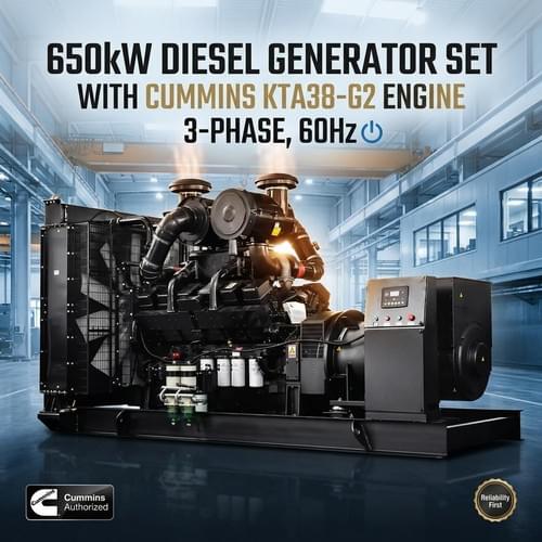 650kW Diesel Generator Set with Cummins KTA38-G2 Engine, 3-Phase, 60Hz