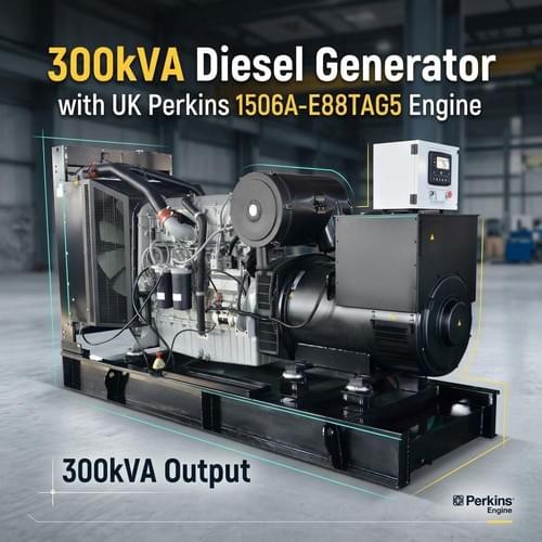 300kVA Diesel Generator with UK Perkins 1506A-E88TAG5 Engine – 300kVA Output