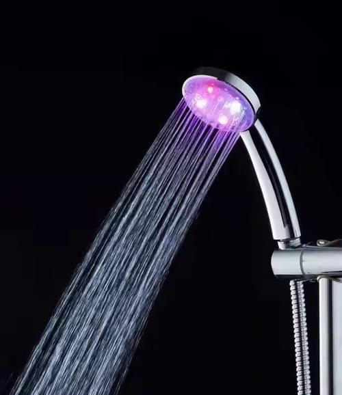 Rising Bath Chrome Water Temperature Controlled Color Changing 1Setting LED Handheld Shower Head