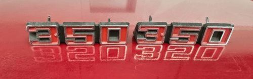 Item #155 1971-1972 Chevy Passenger Car "350" Fender Emblem, NOS GM 3991172 sold as a pair