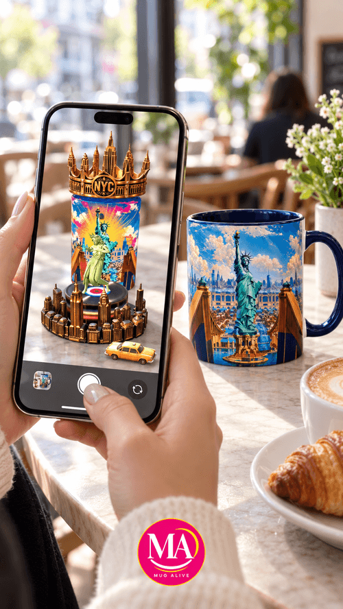 New York City Souvenir Mug, Statue of Liberty Gift, Interactive 3D AR Coffee Mug, NYC Travel Keepsak