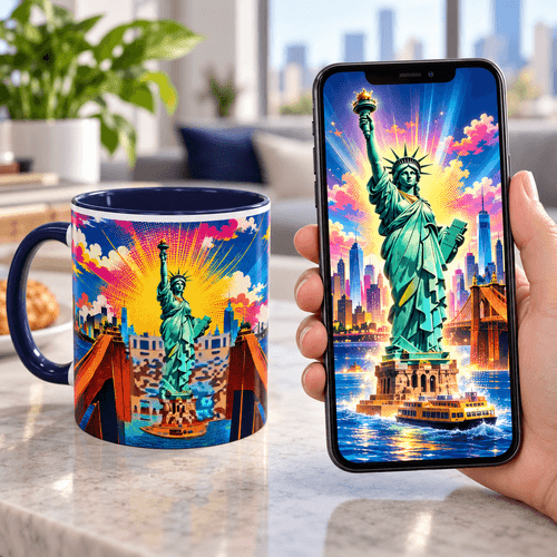Interactive Statue of Liberty Mug | New York City Gift | Colorful NYC Coffee Cup