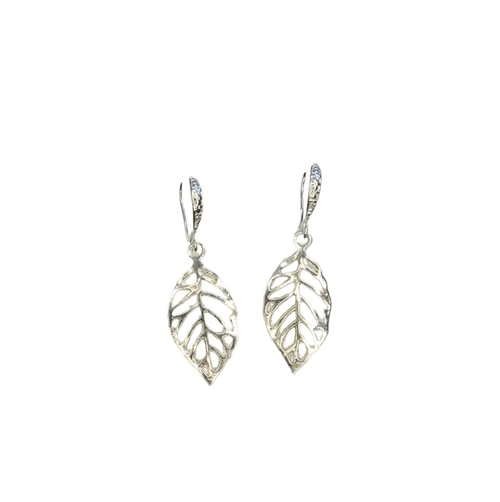 Leaf-Shaped Silver coated Dangle Earrings -Item#316A