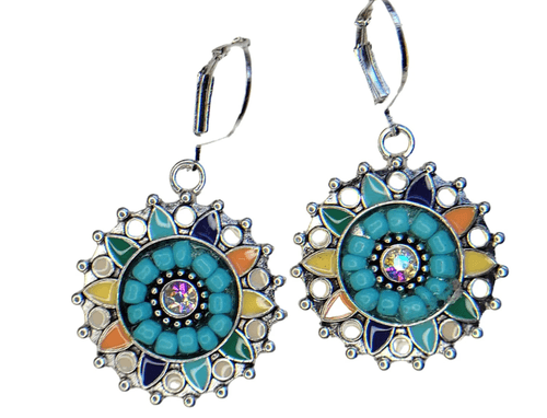 Vintage Alloy Enamel Flower charm inlaid rhinestone earrings. Item # 180A