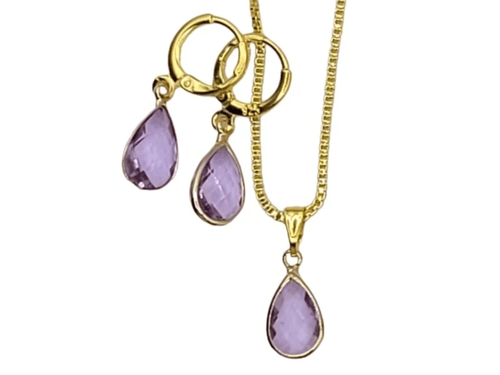 Gold Light purple Earrings and Necklace set. Item# 202B, 203B
