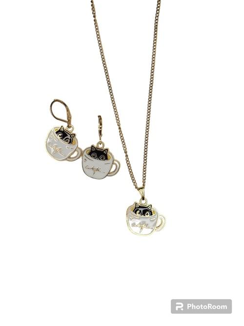 Cute Kitty in Coffee Cup Charm Set -Item#262A & #263A
