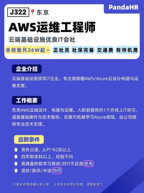 【J322】AWS运维工程师|月26W~|东京