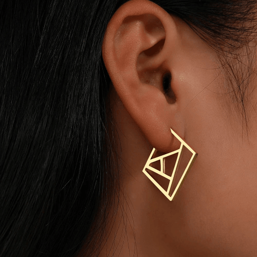 Geometric Square Letter A Gothic Fashion Gold Earrings