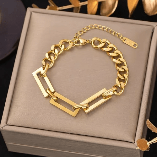 Geometric Thick Golden Bracelet